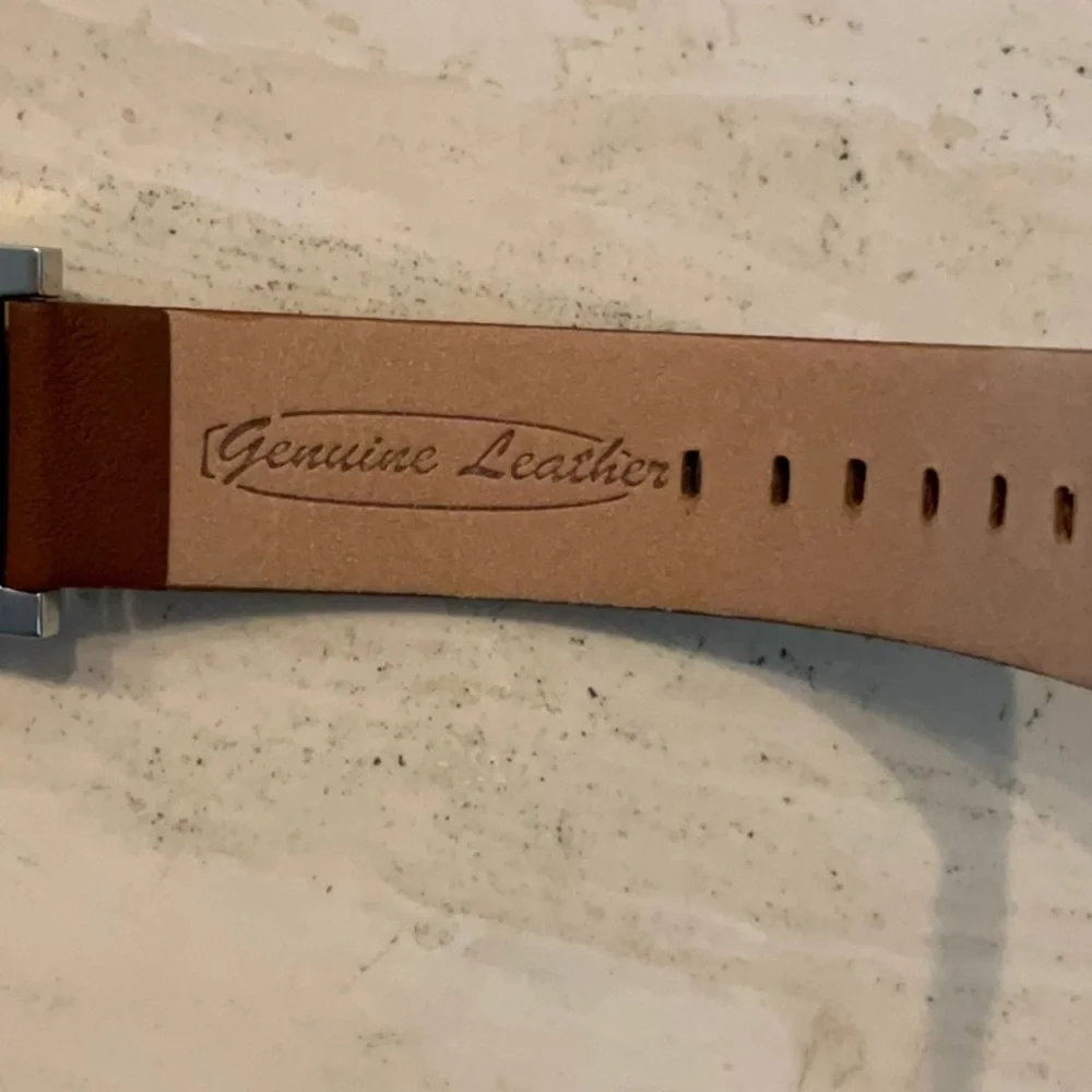 Fossil Watch Rectangle Leather Strap Water Resistant Silver Date New